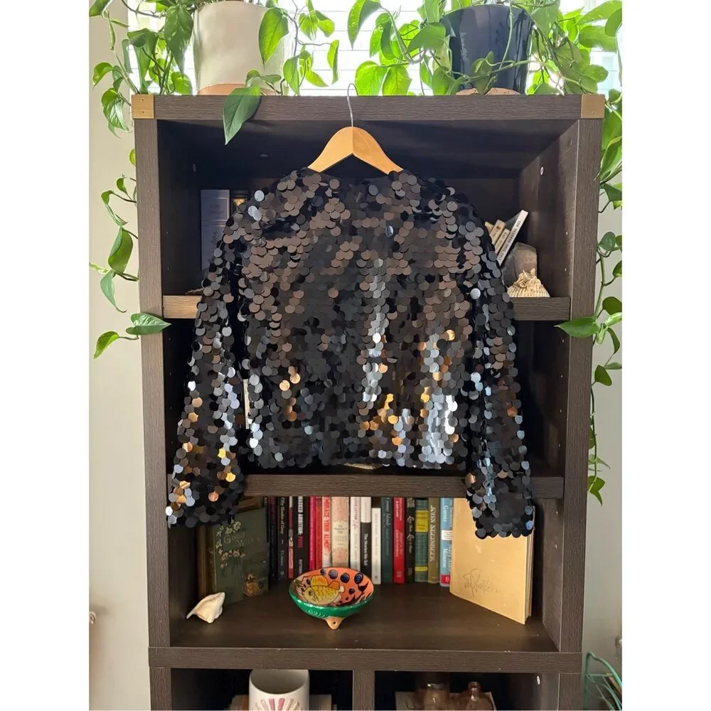 NWT Hyacinth House x Tuckernuck Black Sequined Dazzle Jacket Size Small $148 - Picture 6 of 9